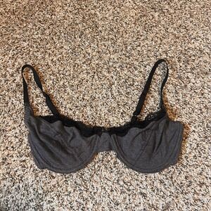 Vintage LCA Gray‎ Cotton Bra Black Lace Trim Unlined Comfort Everyday 36C/XL